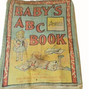 Antique 1906  Saalfield Pub Co. Muslin Book Baby's ABC Cloth 100+ yrs old toy